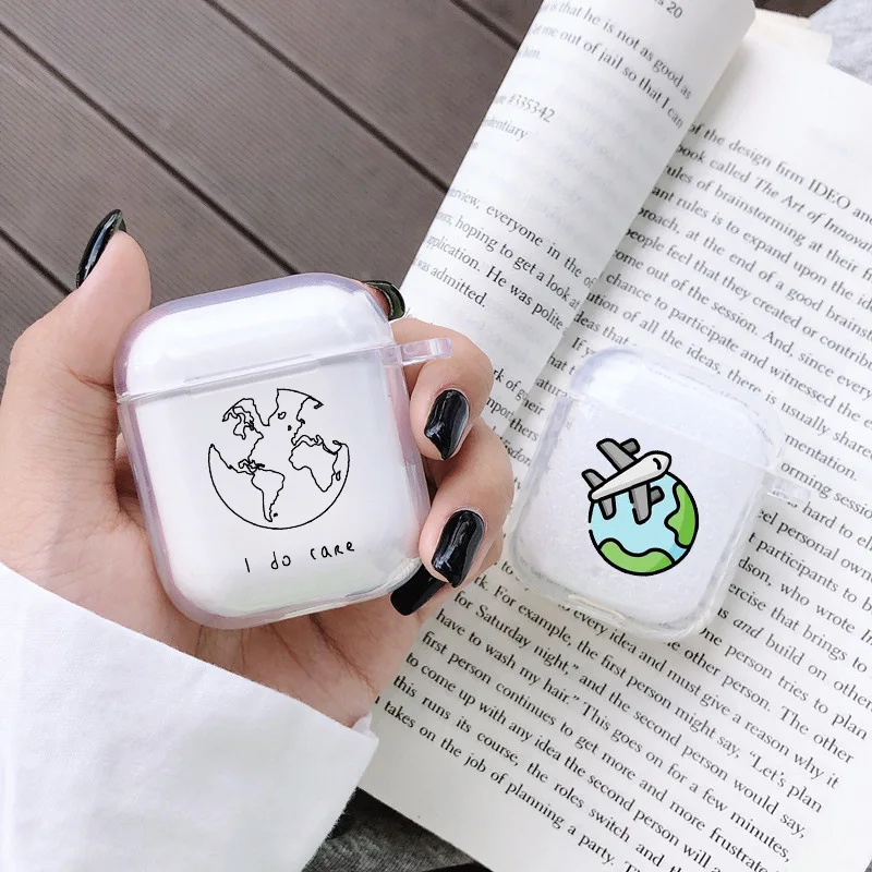 

Прозрачный Чехол Travel Earth для Airpods 1 2, чехол, мягкий силиконовый чехол для наушников Airpods, чехол с отверстиями, мультяшное слово карта, Coque