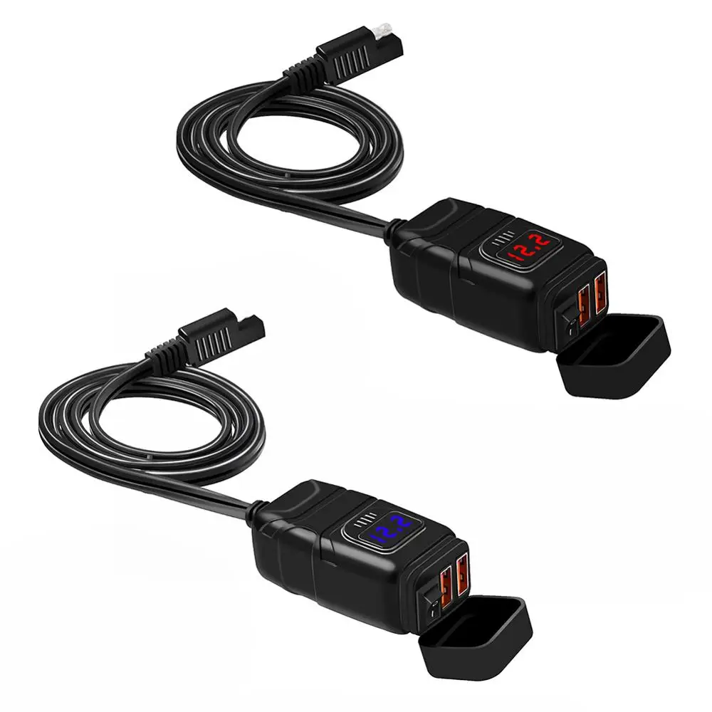 Мотоциклетное быстрое зарядное устройство 12В SAE к USB адаптеру с вольтметром на