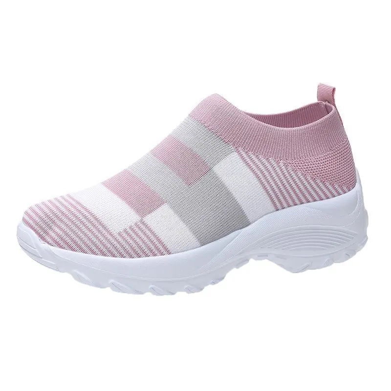 

New Women Casual Vulcanized Shoes Female Sock Sneakers Women Knitted Thick Bottom Shoes Ladies Slip on Loafers 2021 Spring Shoes