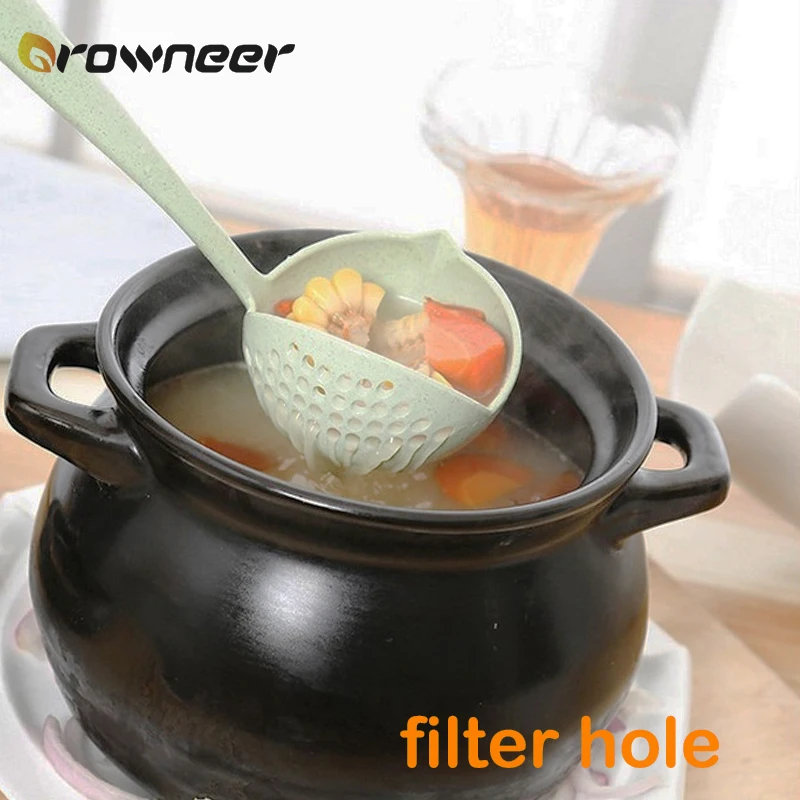 Ложка для супа с длинной ручкой 2 в 1 дуршлаг пластиковый ситечко фильтр каши