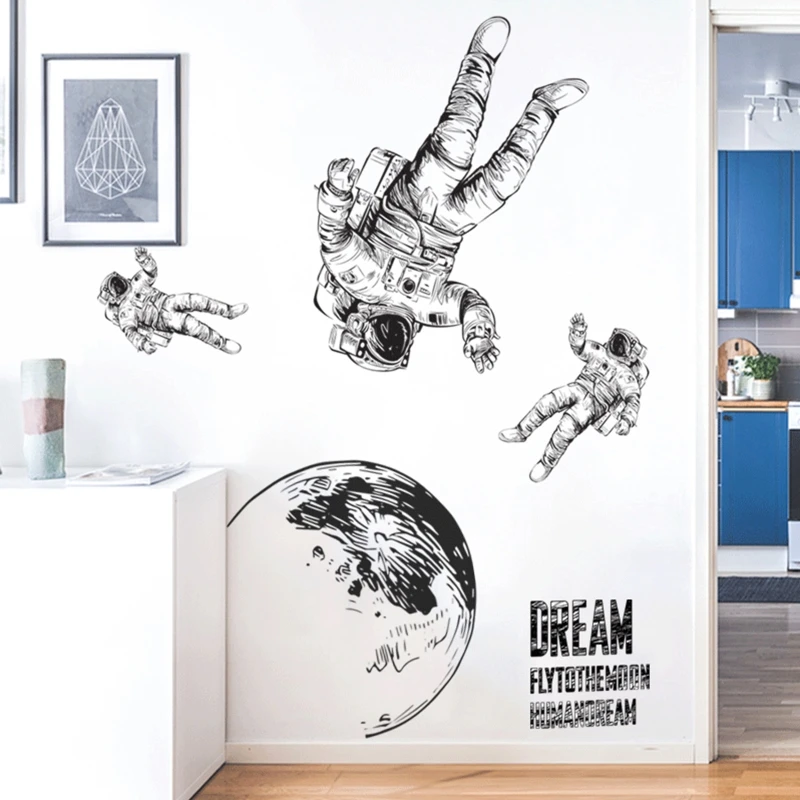 

Planet Astronaut Space Odyssey Wall Sticker for Kids Room Boy Bedroom Decoration Decals Mural Wallpaper