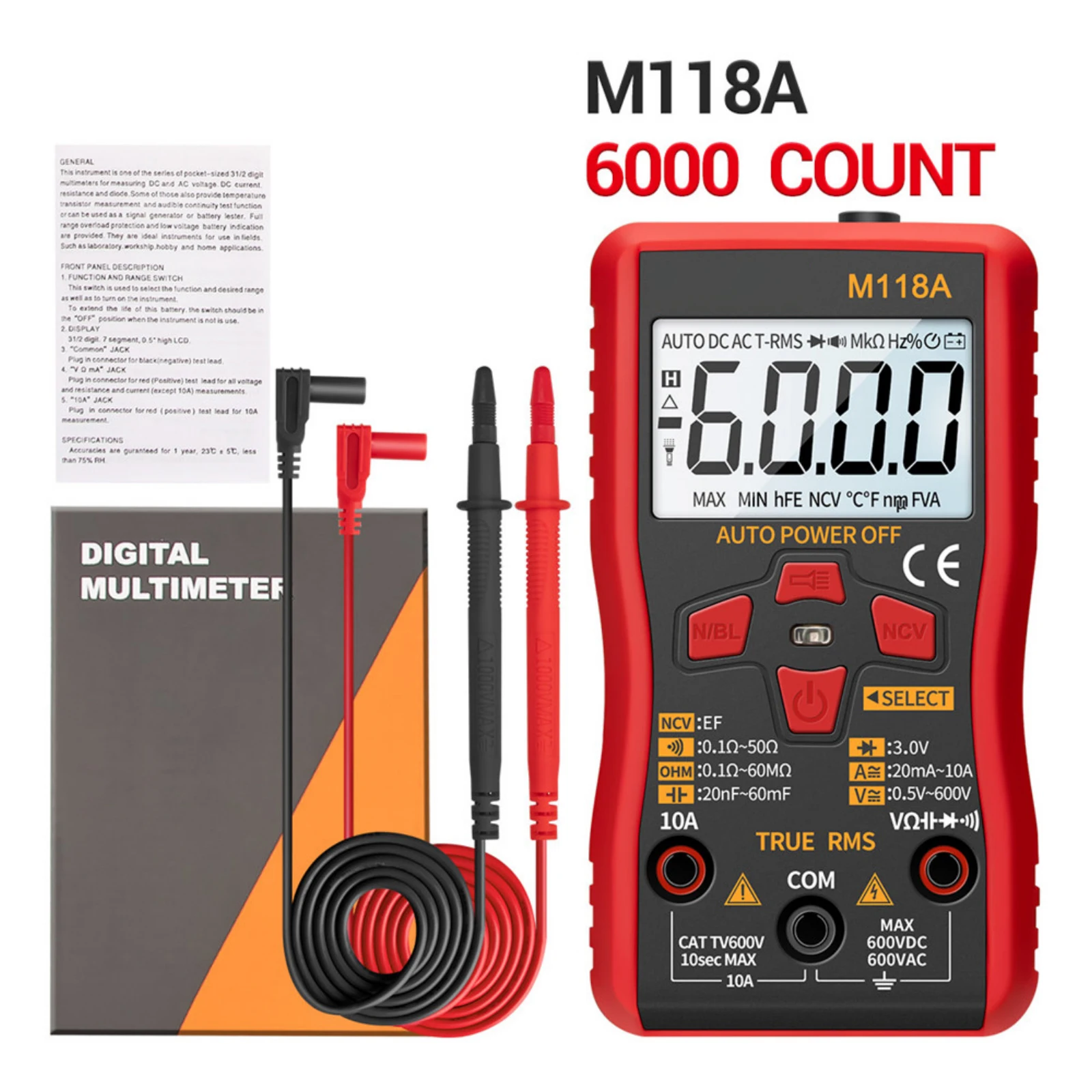

ANENG M118A Smart Digital Multimeter 6000 Counts Auto Range AC/DC Professional Tester Electrical Instruments Analysis Tools