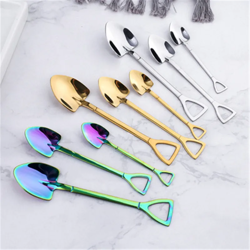 

creative retro shovel coffee spoon stainless steel dessert spoon watermelon spoon ice cream spoon tip shovel flat shovel