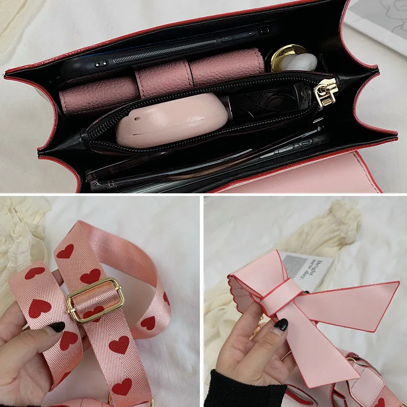 

Shoulder Bags Heart Handbags Autumn Fashion Designer Crossbody Bag for Women High Quality Casual Flap Female Pink Messenger Bags