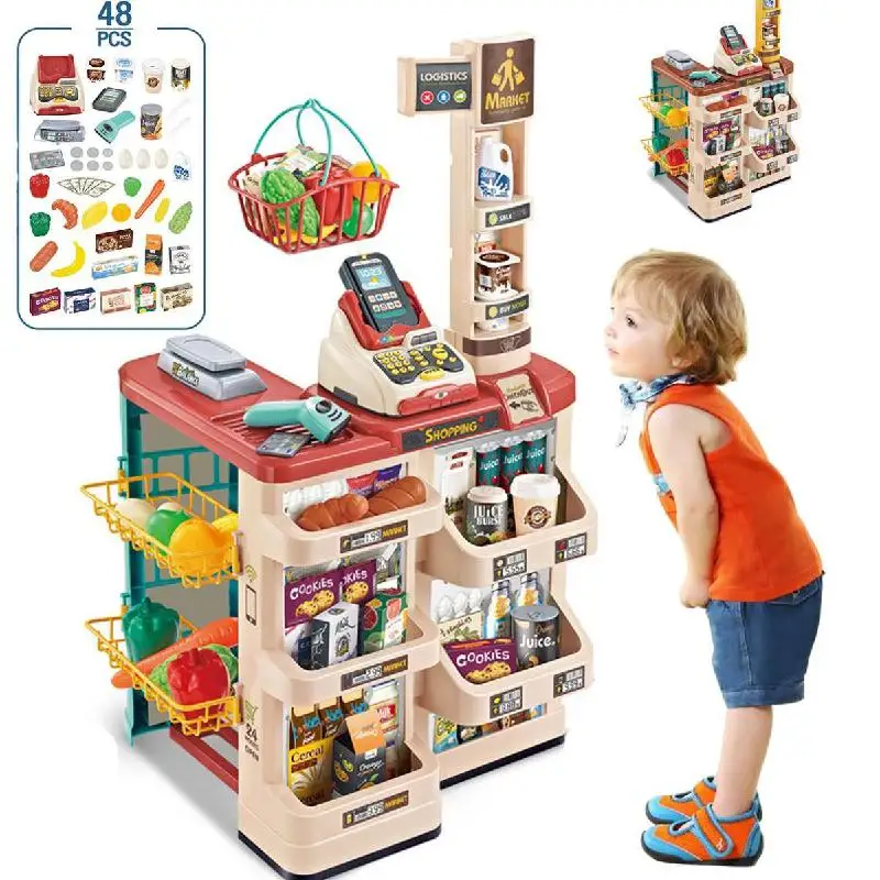

Whole set Electronic Mini Simulated Supermarket Cash Register Kits Toys Kids Checkout Counter Role Pretend Play Cashier Girl Toy