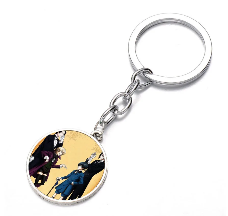 

Japan anime Black Butler Keychain Glass Dome Key Chain Bag Charm Bronze Silver black Keyring Holder Kids boys girl Pendant