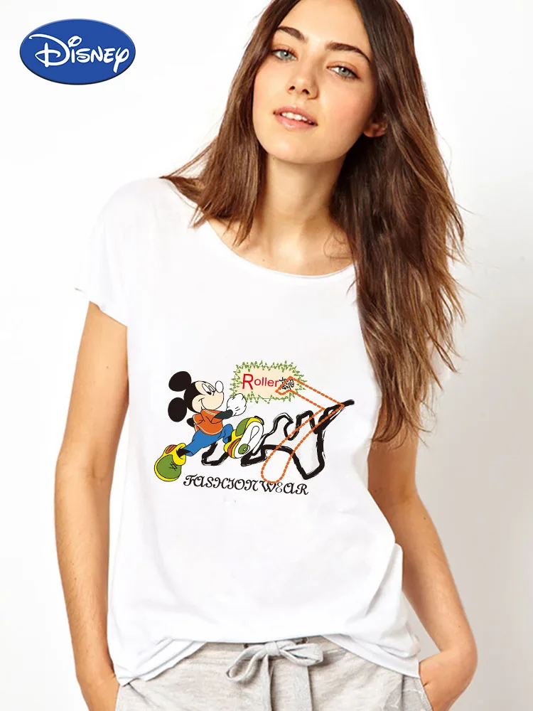 

Disney Mickey Mouse Roller Fashion T Shirt Women French Street Sport Top for Girl Youthful Sweet Summer Short Sleeve Harajuku