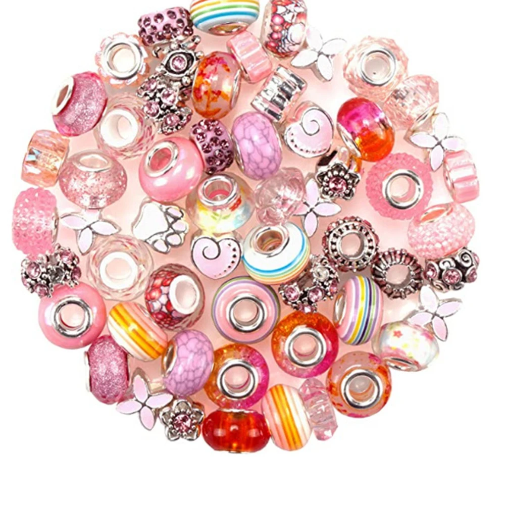

60 Pcs Large Hole Spacer Beads Assortments Charm Beads Rhinestone Beads Supplies For Necklace Bracelets Jewelry Making