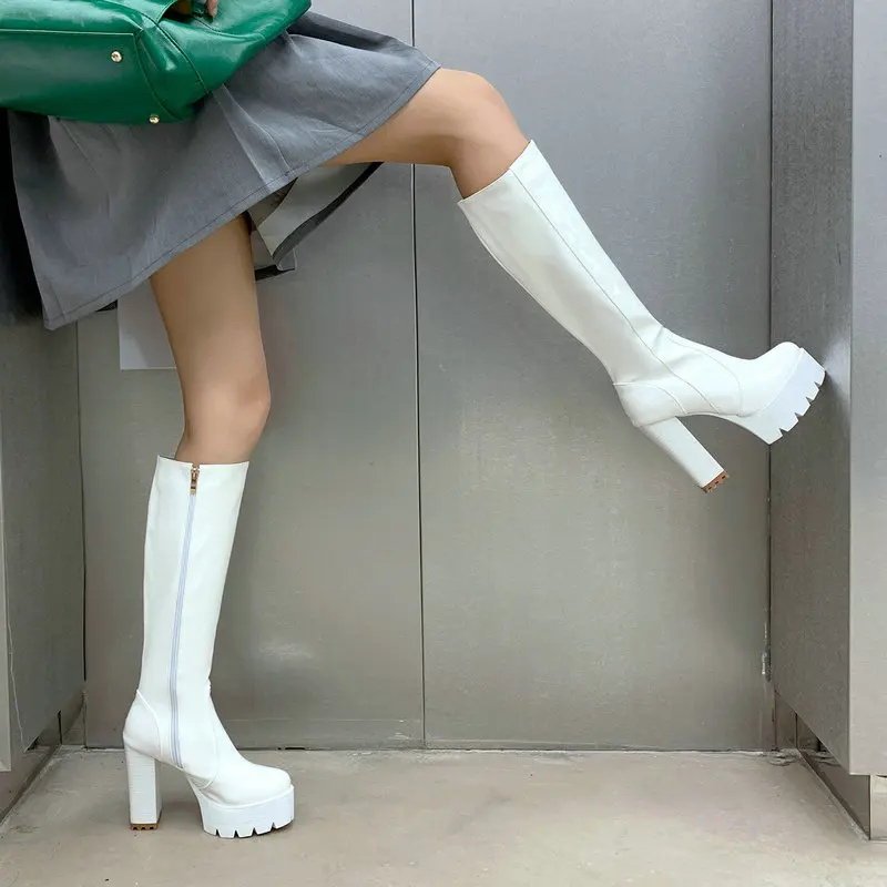 Женские лакированные сапоги до колена из искусственной кожи женские на