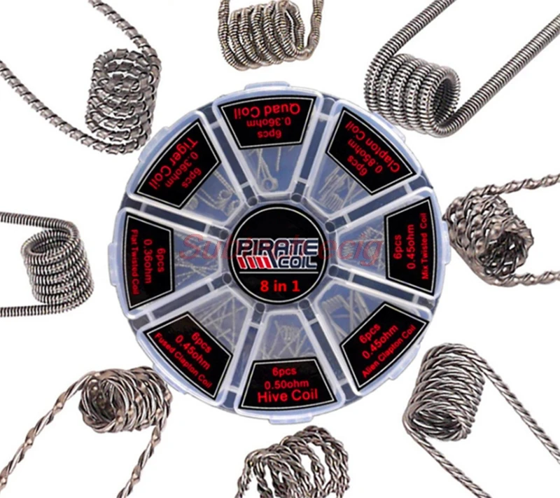 

Пиратский NI80 готовый комплект катушек 8 в 1 Alien Fused Tiger Clapton катушка Смешанная витая плоская витая улья Quad A1 готовые катушки комплект