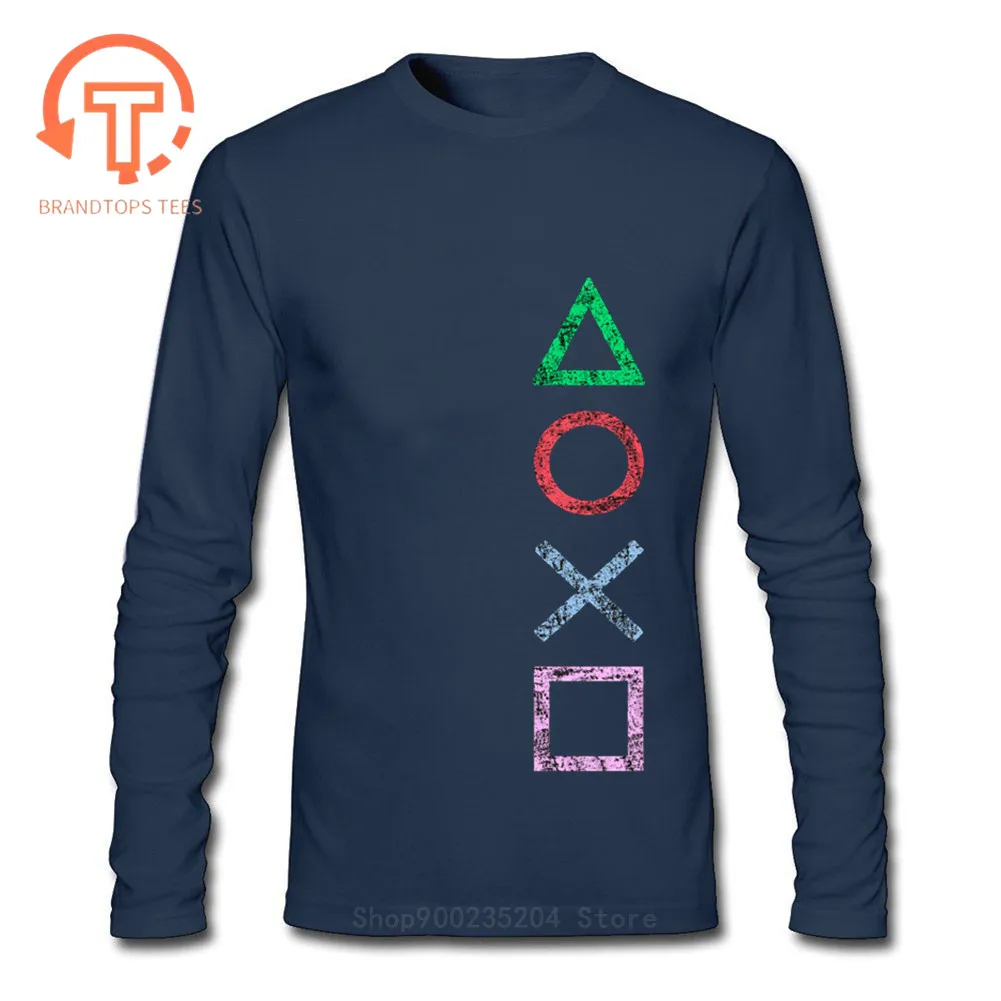 Футболка мужская с логотипом PS винтажная тенниска длинным рукавом в стиле ретро