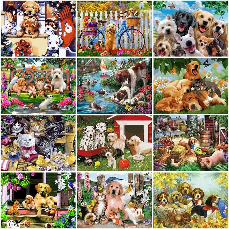 

CHENISTORY Diy Paint By Number Animal Dog Picture Colouring Handpainted Painting By Number For Adults Kids Drawing On Canvas Uni
