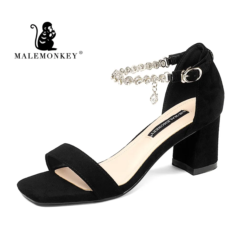 Женские босоножки на высоком каблуке черные с металлическим ремешком и бусинами