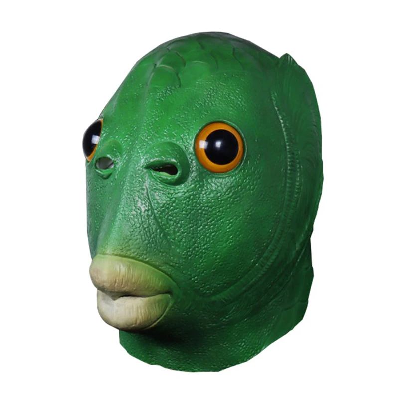 

Cosplay Halloween Costume For Adult Purim Xmas Party Props Animal Latex Headgear Funny Green Fish Head Masks