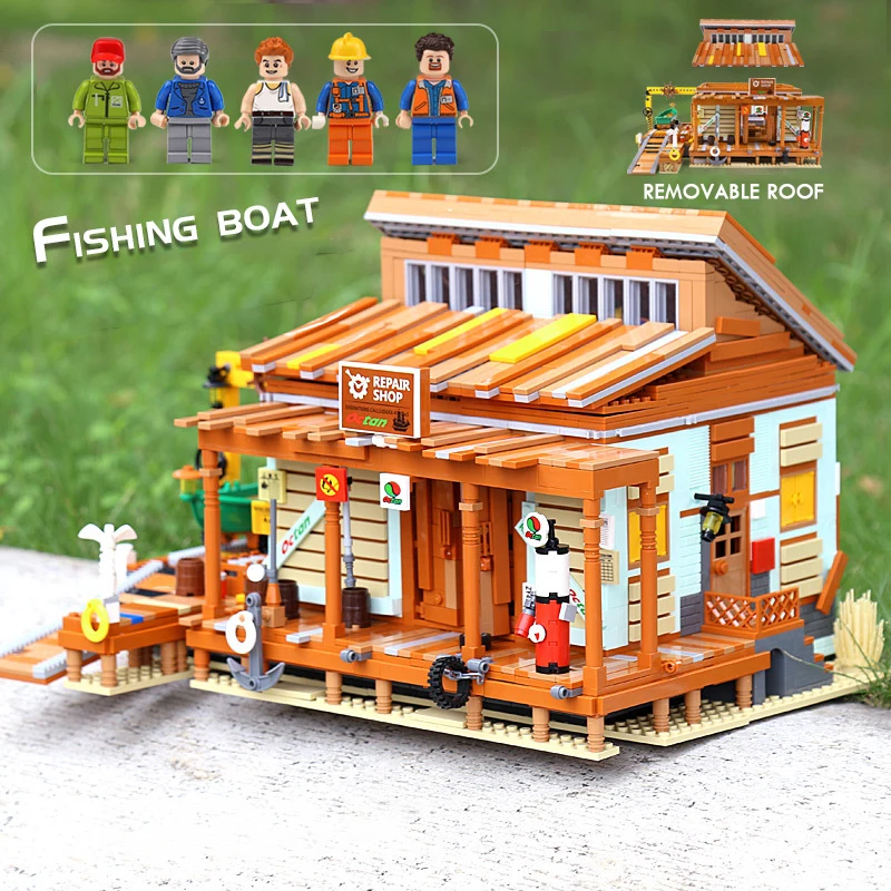 2020 новая верфь MOC Creator Ideas Приморский старый Рыболовный магазин 16050 городской