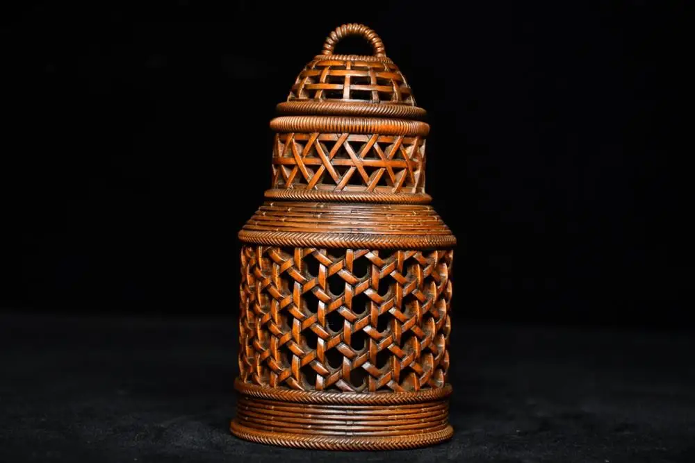 

Wedding Decoration 5" China Lucky Seikos Boxwood Cricket pot Cricket cage Play with wood carvings