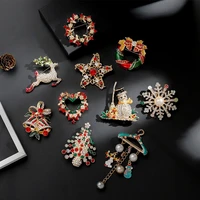cartoon luxury brooch santa claus reindeer wreath bells christmas tree brooches for womens clothing gift