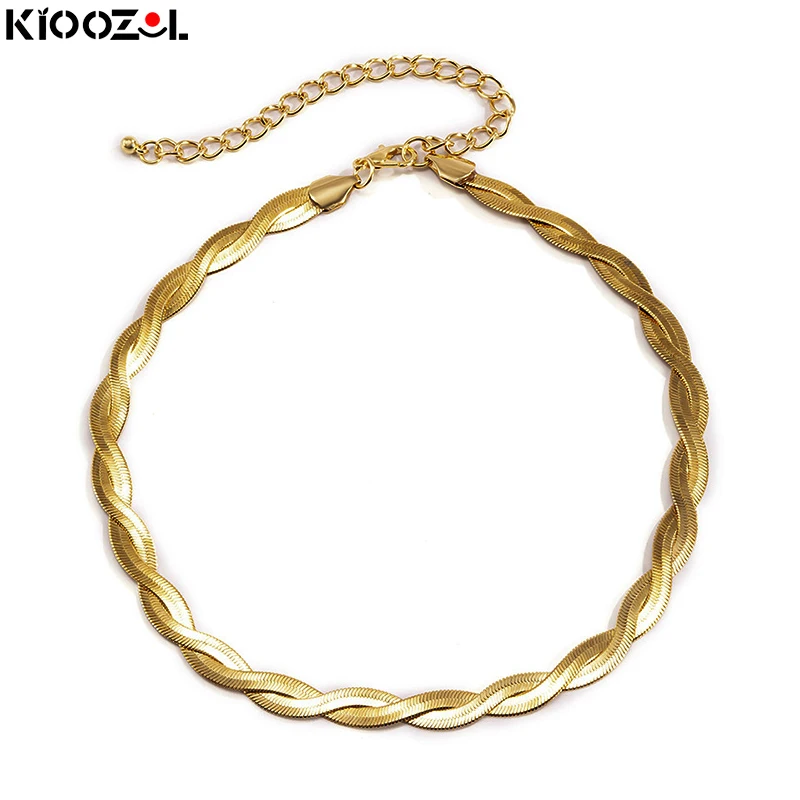 

Модное женское ожерелье KIOOZOL золотого и серебряного цвета, чокер, цепочка со змеиным плетением для женщин, Модная бижутерия 2021, новинка 280, KO1