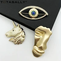 totasally new desinged fashion matted alloy human faceenamel unicorn eye statement party brooches pins for women gift bijoux