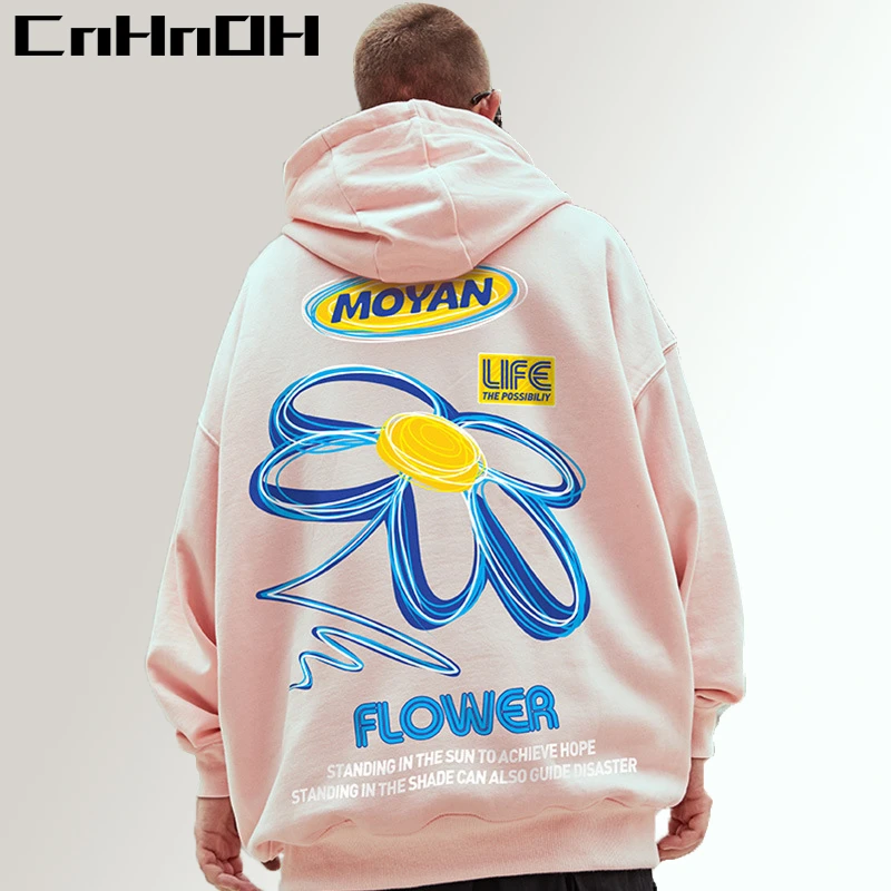 

CnHnOH HipHop Sweater Plus Velvet Oversize Life Flower Pullover Couples Streetwear Men's Autumn And Winter Hoodie GF-Q273