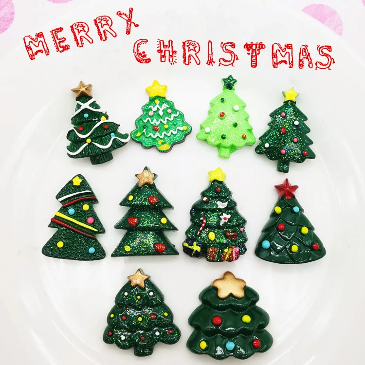 10Pcs/set Mixed Resin Christmas Tree Cabochon Flatback Decoration Diy Crafts Embellishments For Scrapbooking Accessories
