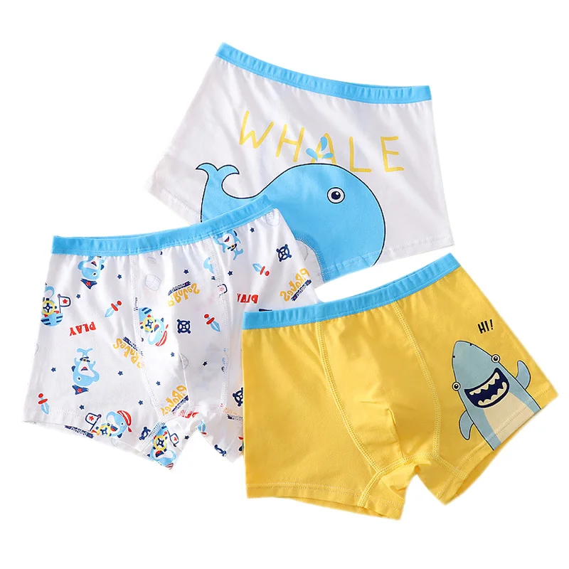 

3 шт./партия, детские шорты, боксеры для мальчика Детские трусики с принтом в виде персонажей из мультфильма для Кита и акулы нижнее белье хло...