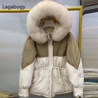 lagabogy 2021 new winter jacket women big real fox fur collar 90 white duck down coat female hooded short warm loose snow parka