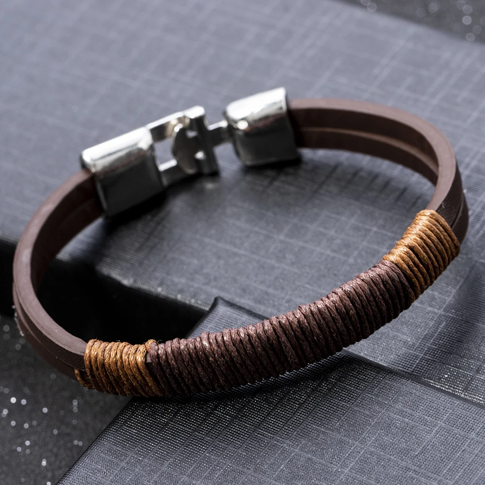 Ретро мода PU Металлические Браслеты Новый Серфер Мужские Винтажные Конопля