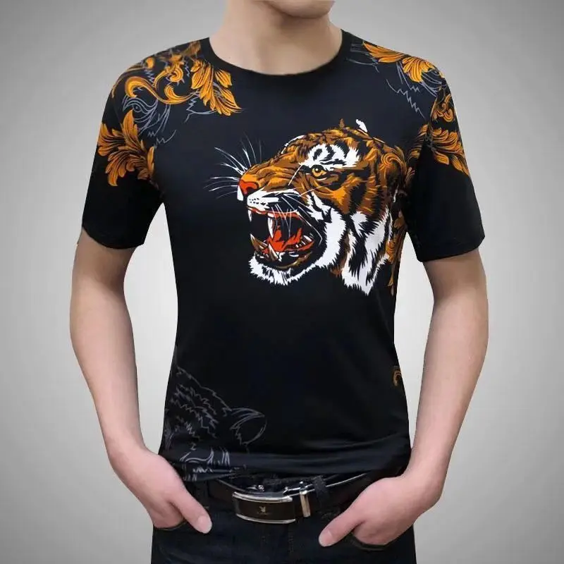 

Мужская футболка с объемным рисунком волка дракона тигра, индивидуальная летняя футболка с круглым вырезом и коротким рукавом в стиле Хара...