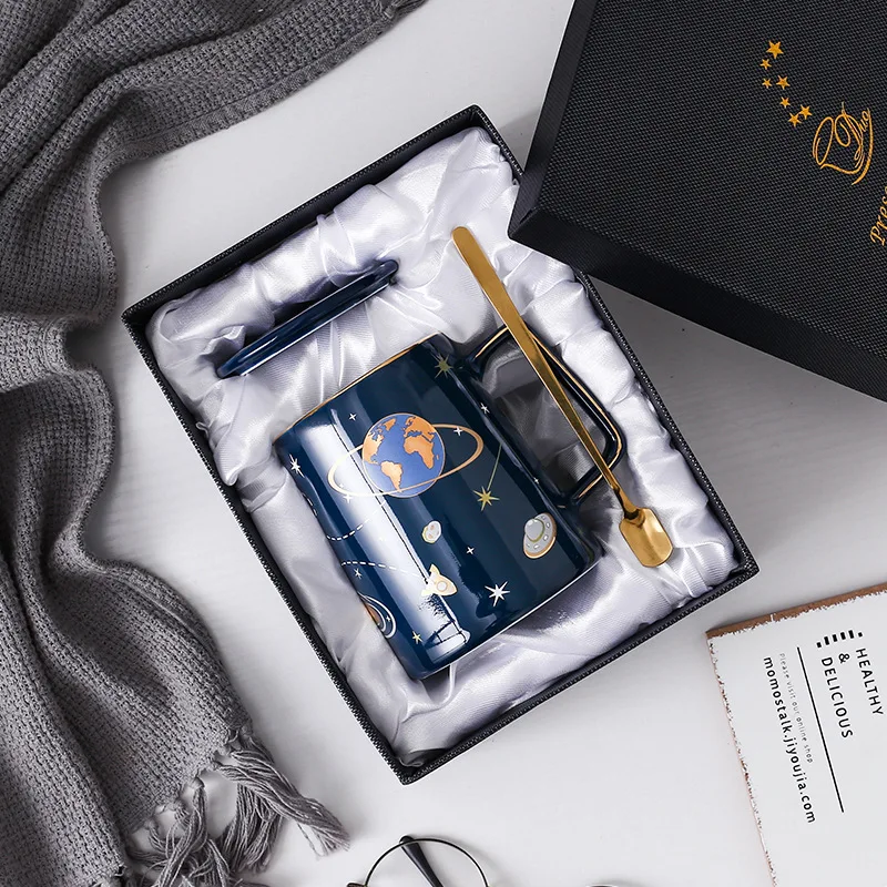 Романтическая кружка молочного пути с вышитыми лентами ручкой крышкой ложкой