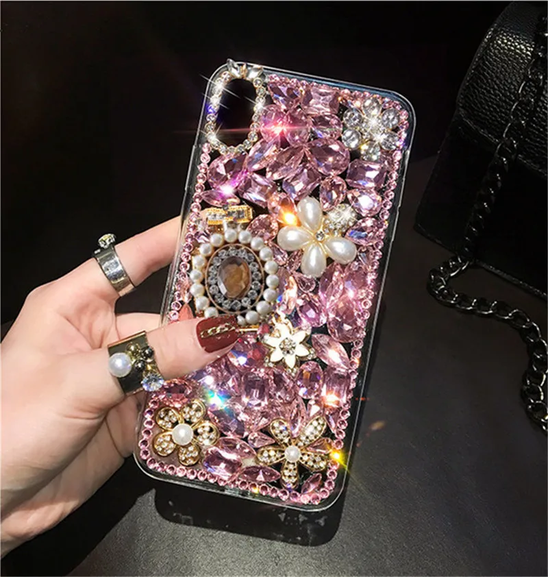 Роскошные блестящие чехлы с жемчужинами и кристаллами в виде флакона духов для