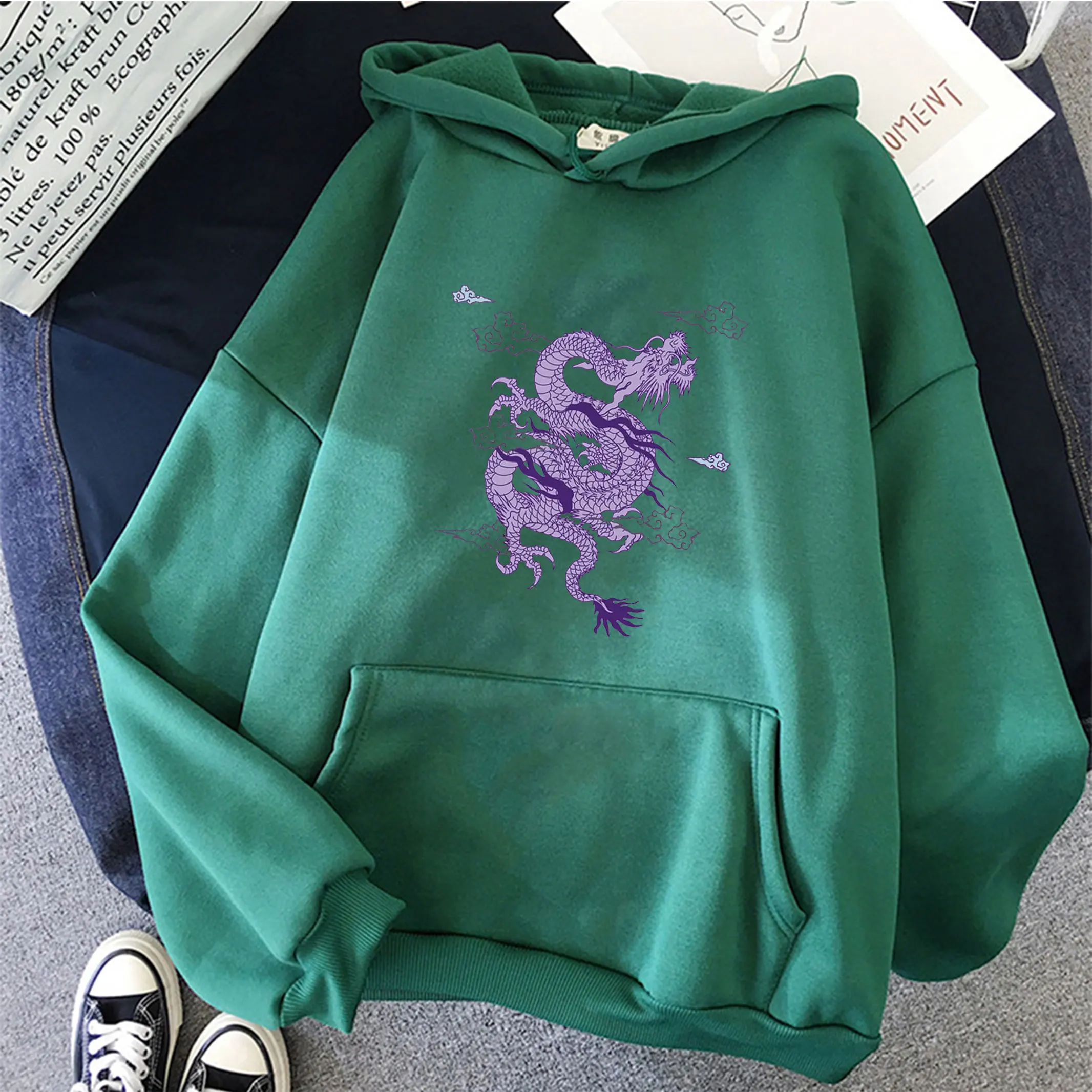 

Sweatshirts Chinese Dragon Print Women Hoodies Drawstring Hooded Oversized Sweatshirt Hooded Street Hip Hop Harajuku Hoodie