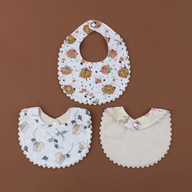 Babero con bordado Floral para beb&eacute; y ni&ntilde;a, Bandana, toalla de Saliva, decoraci&oacute;n de alimentaci&oacute;n de algod&oacute;n para reci&eacute;n nacido, bufanda de flores absorbente-2