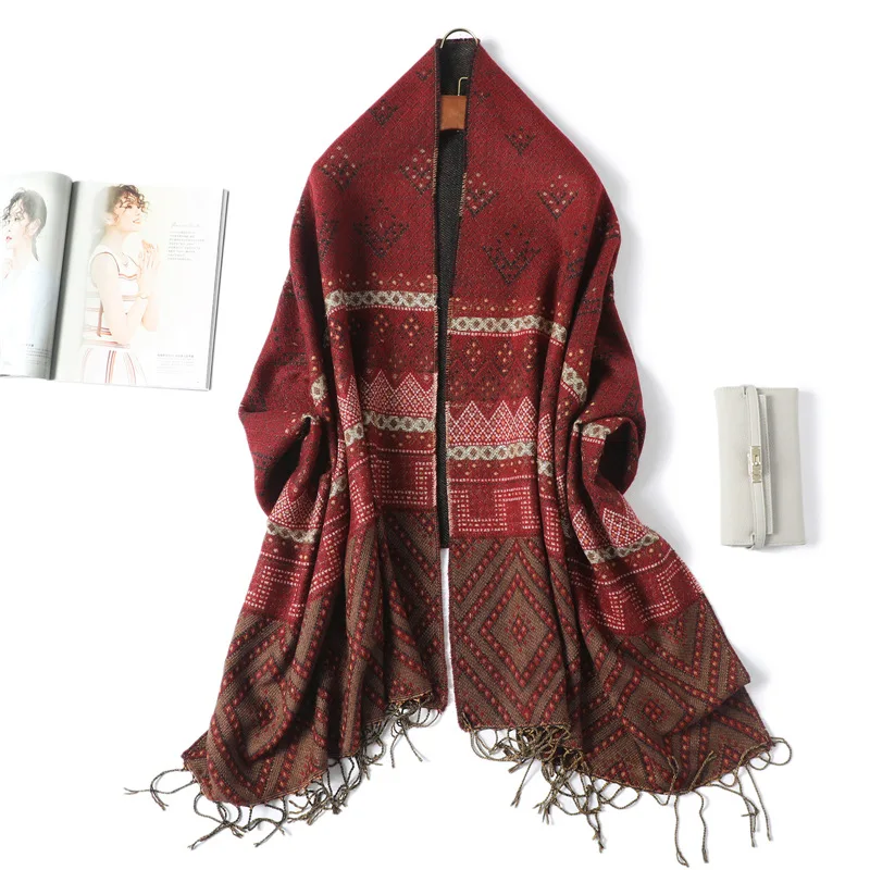 2020 винтажный зимний кашемировый шарф женские толстые теплые шали Женские