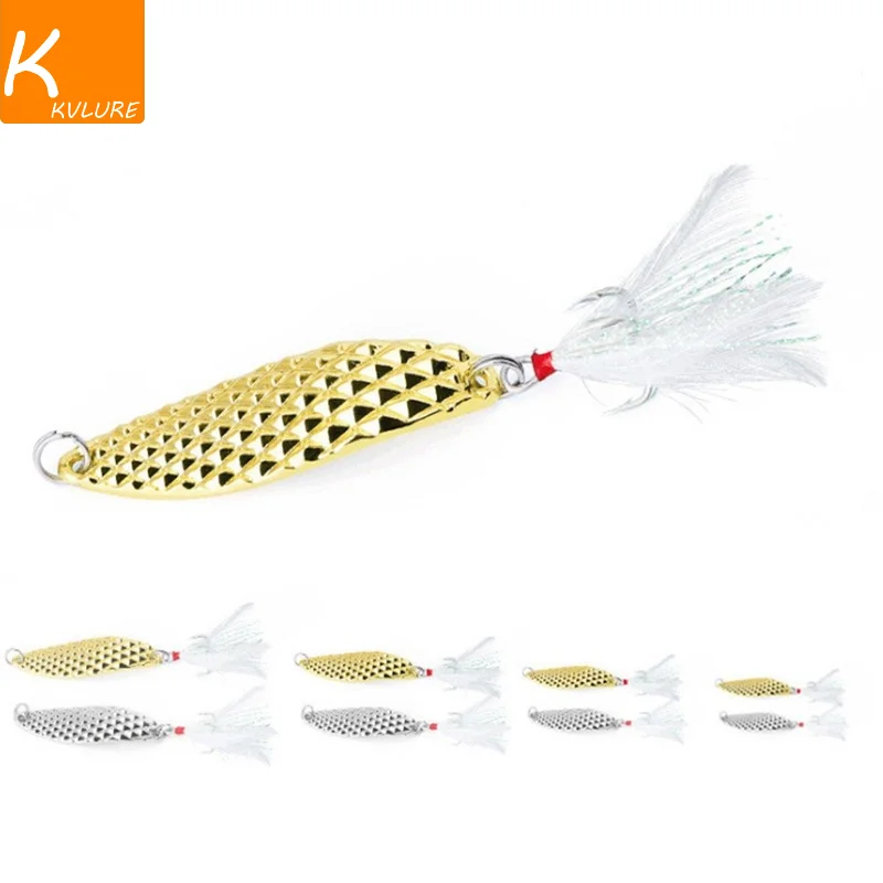 

1Pcs Metal Spoon Fshing Lures 7g 10g 15g 20g Spinner Artificial Bait with Feather Treble Hooks Trout Pike Pesca Sequins Tackle