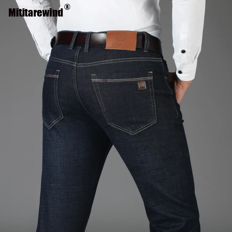 Осень зима джинсы Мужские штаны со средней талией эластичные прямые мужские