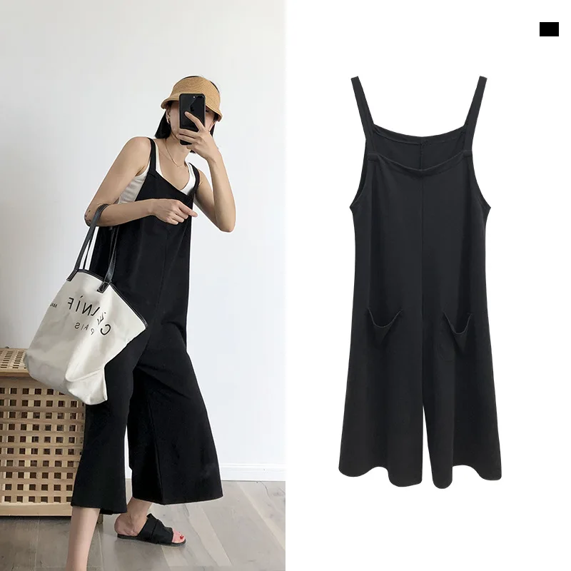 Комбинезон с глубоким v образным вырезом свободный большой размер широкие ноги