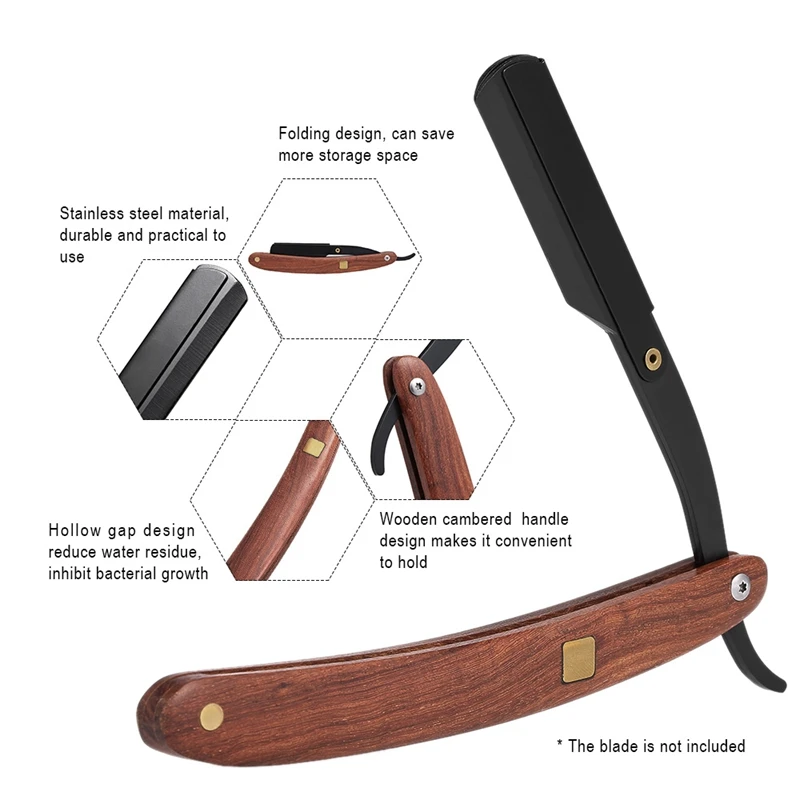 

Stainless Steel Straight Edge Razor Folding Shaver Knife Barber Razor Wooden Handle Facial Hair Eyebrow Beard Shave Shaving Tool