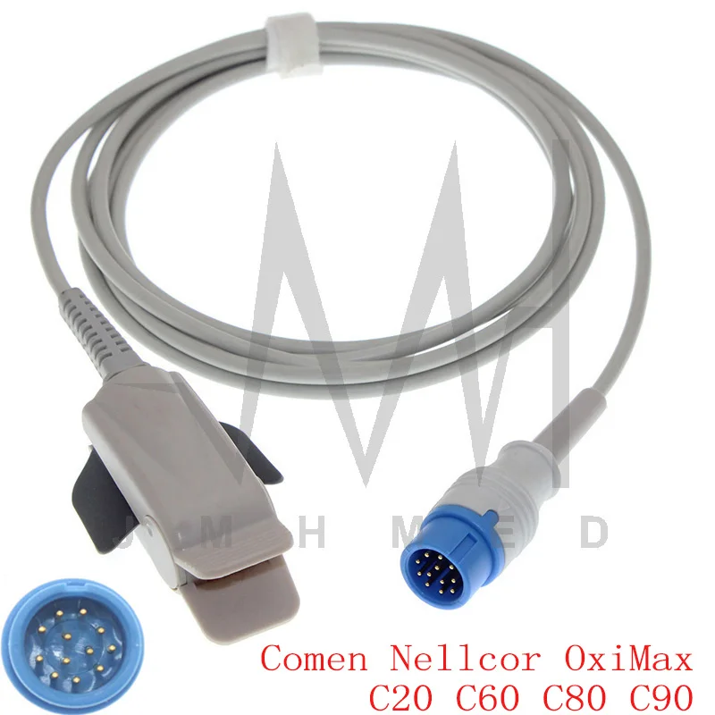 

Compatible with spo2 Sensor of Comen Nellcor OxiMax C20 C60 C80 C90 Monitor Oximetry Cable Reusable Accessories Finger/Ear12pin