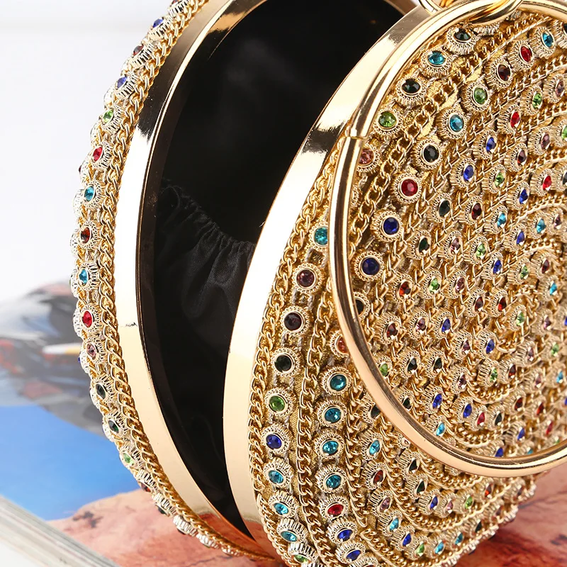 Вечерняя дамская сумочка ручной работы с инкрустацией стразами круглая сумка на