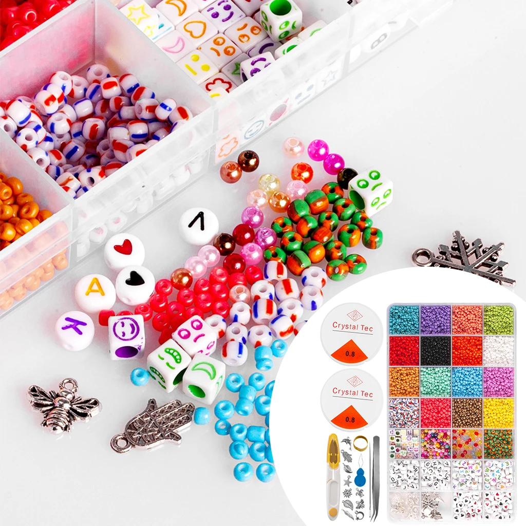 

Набор для создания украшений, набор стеклянных бусин, разделенное кольцо, ножницы, шнуры для бисероплетения, серьги, браслет, ожерелье, Ювел...