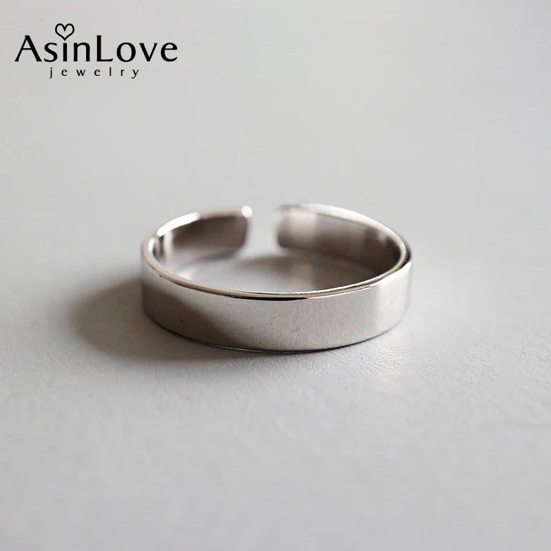 

AsinLove Personality Minimalist Design Smooth Ring Real 925 Sterling Silver Creative Handmade Fine Jewelry Rings for Women Gift