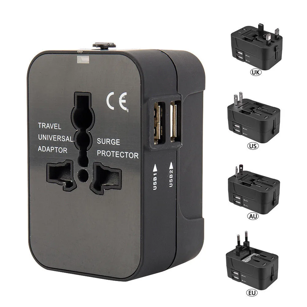 

Hot Sale World Wide Universal Travel Adapter US/EU/UK/AU Multi Plug Charger With Dual USB 2 Ports