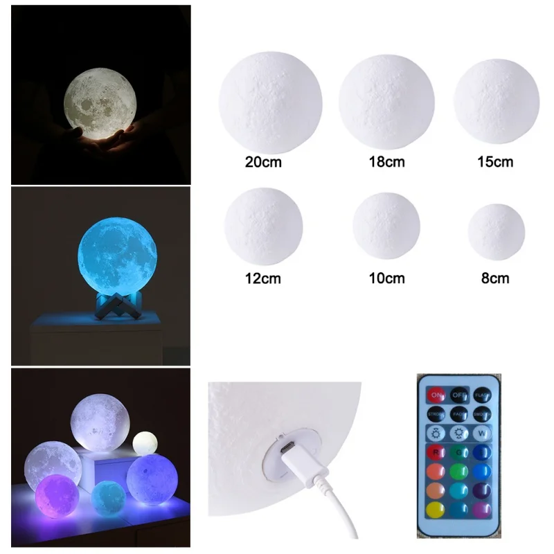 

LED 3D Printing Moon Lamp Warm and Cool White Dimmable Touch Control Brightness with USB Charging Home Decorative Gift Box,.