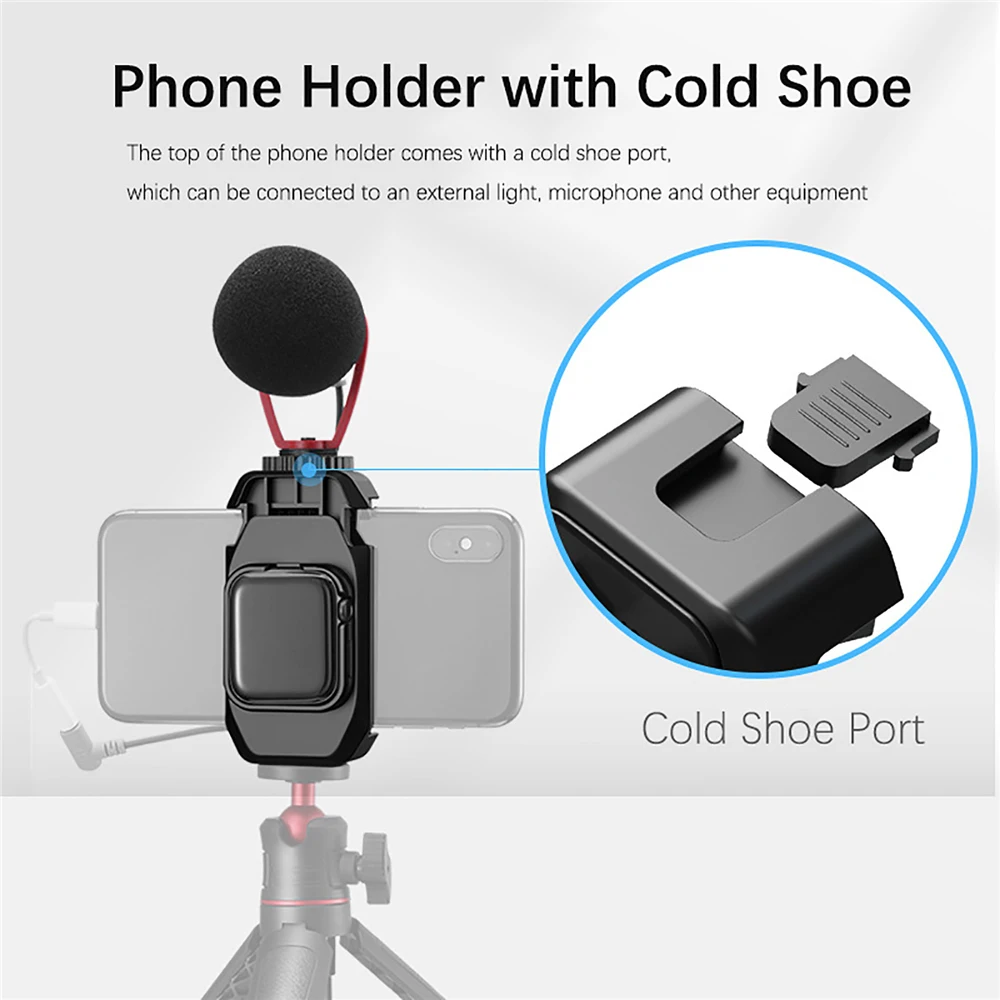 mobile phone selfie clip holder with 14 screw for apple watch series 5 vlog tripod mount with cold shoe free global shipping