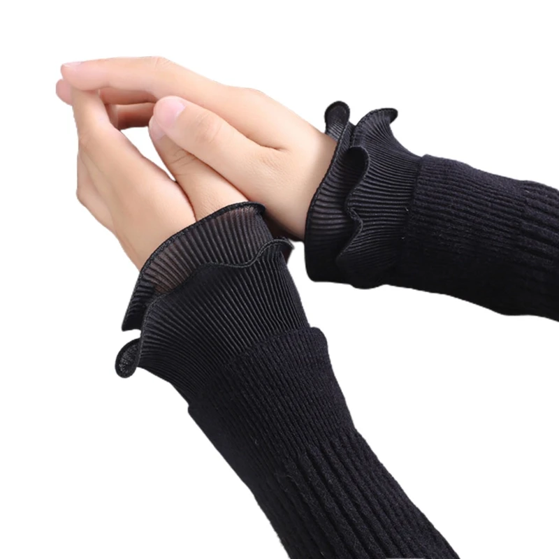 

Ladies Decorative Fake Sleeve Double Layer Wrinkled Ruffles Cuffs Wrist Warmers A2UA