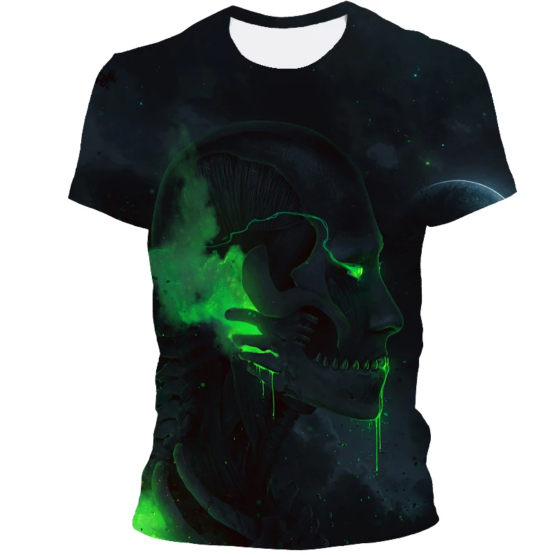 

Summer new 3D printing skull T-shirt retro gothic short-sleeved heavy metal death skull T-shirt creative clothing