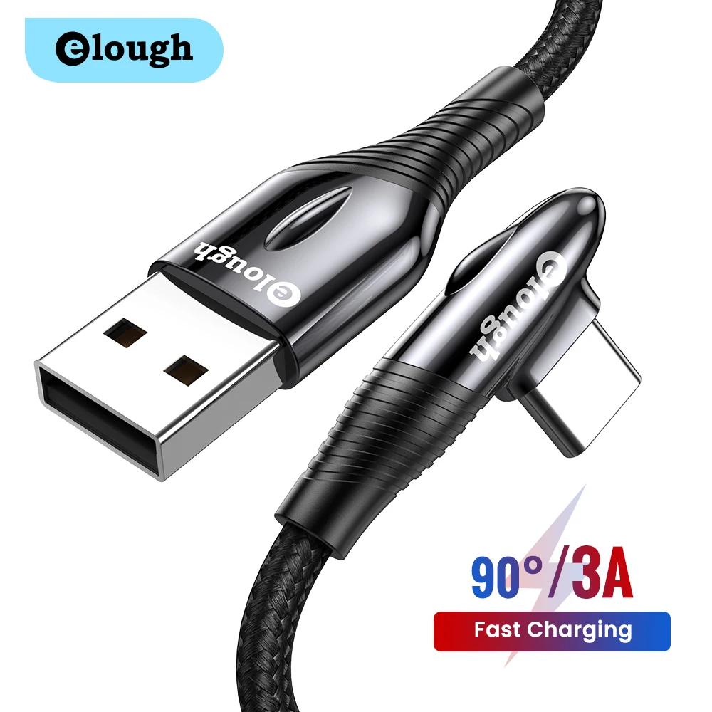 

Elough 90Degree USB Type C Cable 3A Fast Charging Wire For Xiaomi mi 11 10 Redmi Note 10 9 Samsung Huawei Mobile Phone Data Cord
