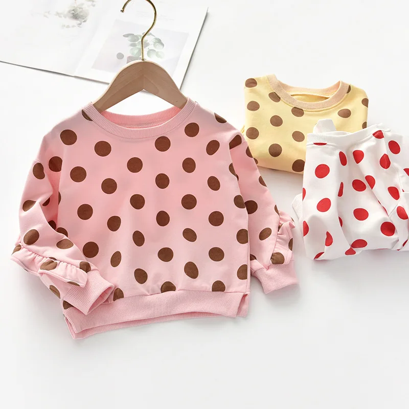 2019 новая футболка для маленьких девочек Осенняя Милая в горошек с длинными