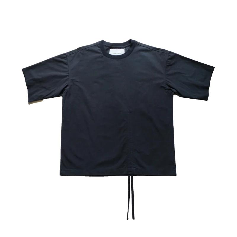 

Style Japanese summer network red black short-sleeved t pure color design rope chic t-shirt men loose personality trend